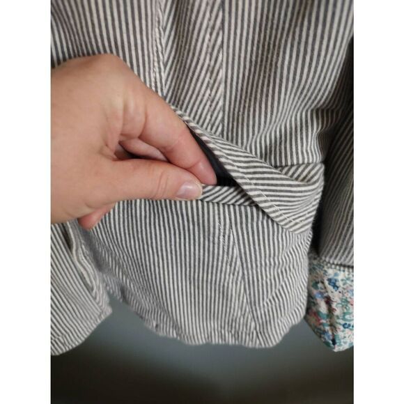 Anthropologie Allihop Striped Cotton 3/4 Sleeve Floral Cuff Jacket Women's M - Picture 5 of 9